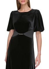 Dkny Women's Velvet Triangle-Point Balloon-Sleeve Gown - Black/Black