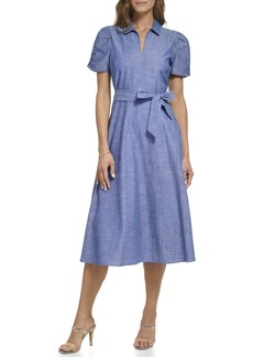 DKNY Women's with Color Ruched Sleeve Polo Dress