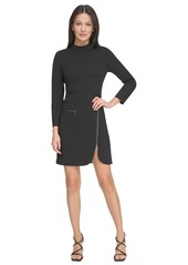 Dkny Women's Zip-Detail Mock-Neck Long-Sleeve Dress - Black
