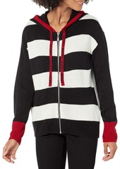 DKNY Women's Zip Up Multicolor Striped Sweater