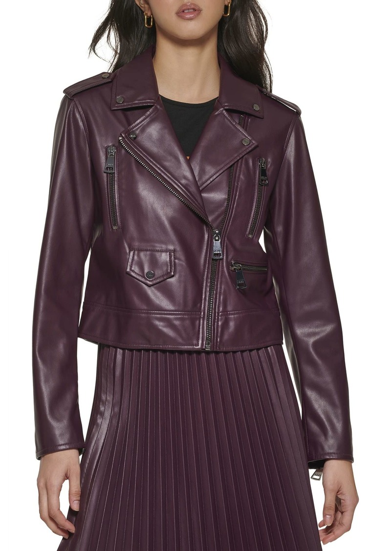 DKNY Women's Zipped Detail Faux Leather Moto Jacket
