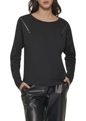 DKNY Women's Zipper Cold-Shoulder Soft Top