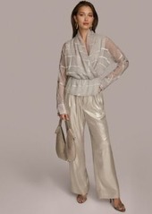 DKNY Donna Karan Burnout Chiffon Blouse Metallic Wide Leg Pants