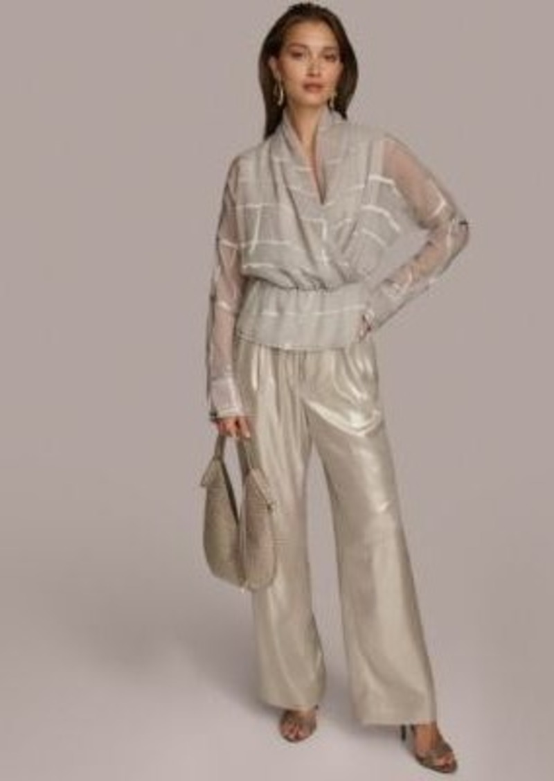 DKNY Donna Karan Burnout Chiffon Blouse Metallic Wide Leg Pants