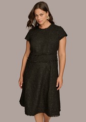 DKNY Donna Karan New York Plus Size Fringe-Trim Textured Midi Dress - Black