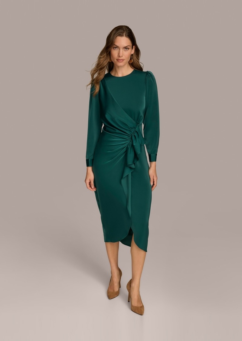 DKNY Donna Karan New York Women's Jewel-Neck Ruffle-Front Dress - Spruce