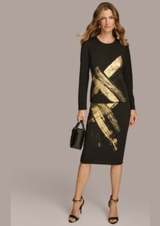 DKNY Donna Karan New York Womens Metallic Print Long Sleeve Top Pencil Skirt