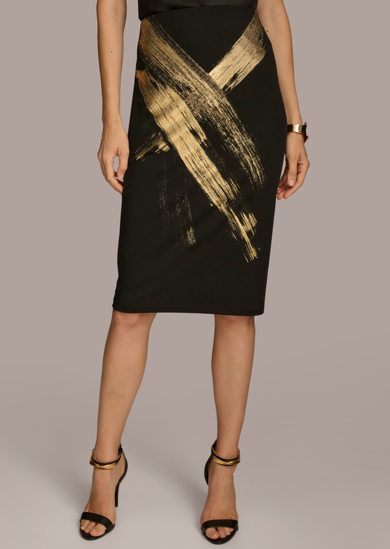 DKNY Donna Karan New York Women's Metallic-Print Skirt - Black/Gold Multi