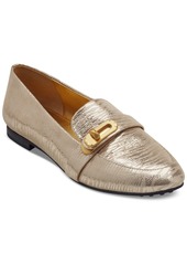 DKNY Donna Karan Women's Thompson Leather Turn Lock Buckle Tailored Loafers - White/ Gold