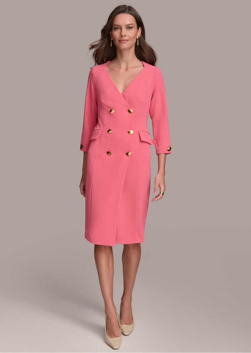 DKNY Donna Karan Women's 3/4-Sleeve Double-Breasted Blazer Dress - Rose Quart