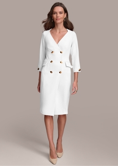 DKNY Donna Karan Women's 3/4-Sleeve Double-Breasted Blazer Dress - Cream