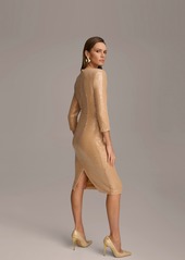 DKNY Donna Karan Women's 3/4-Sleeve Sequin Sheath Dress - Fawn