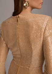 DKNY Donna Karan Women's 3/4-Sleeve Sequin Sheath Dress - Fawn