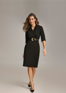 DKNY Donna Karan Women's Belted Midi Jacket Dress - Black