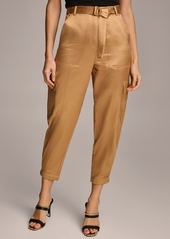 DKNY Donna Karan Women's Belted Satin Cargo Pants - Copper