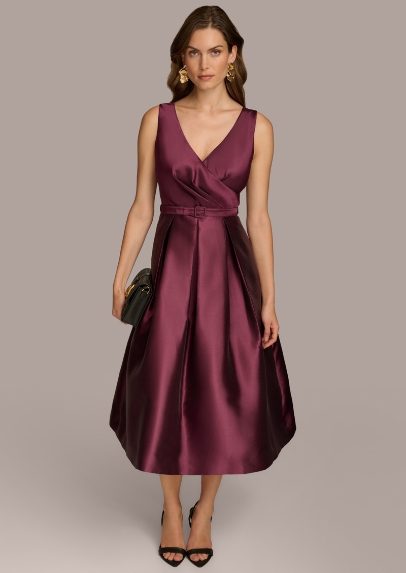 DKNY Donna Karan Women's Belted Sleeveless Fit & Flare Midi Dress - Elderberry