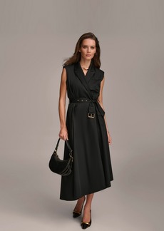 DKNY Donna Karan Women's Belted Sleeveless Shirt Dress - Black