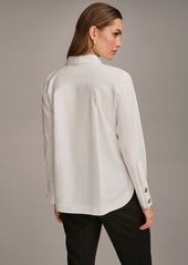 DKNY Donna Karan Women's Button Front Collared Shirt - White