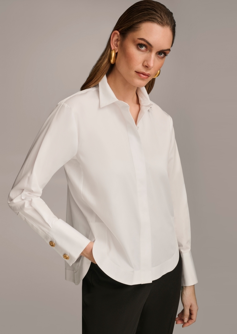 DKNY Donna Karan Women's Button Front Collared Shirt - White