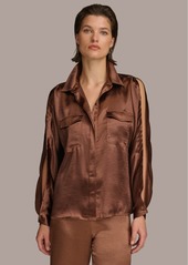 DKNY Donna Karan Women's Button-Front Split-Sleeve Top - Fawn