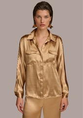 DKNY Donna Karan Women's Button-Front Split-Sleeve Top - Fawn