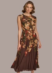 DKNY Donna Karan Women's Chiffon Floral Pleated Dress - Bark Multi