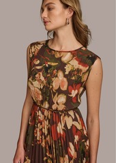 DKNY Donna Karan Women's Chiffon Floral Pleated Dress - Bark Multi