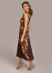 DKNY Donna Karan Women's Chiffon Floral Pleated Dress - Bark Multi