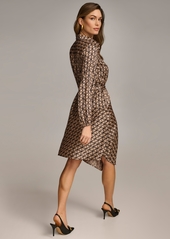 DKNY Donna Karan Women's Collared Long-Sleeve A-Line Dress - Fawn Black