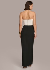 DKNY Donna Karan Women's Colorblocked Strapless Gown - Ivory/Black
