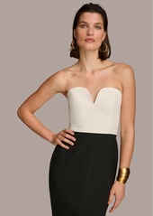 DKNY Donna Karan Women's Colorblocked Strapless Gown - Ivory/Black