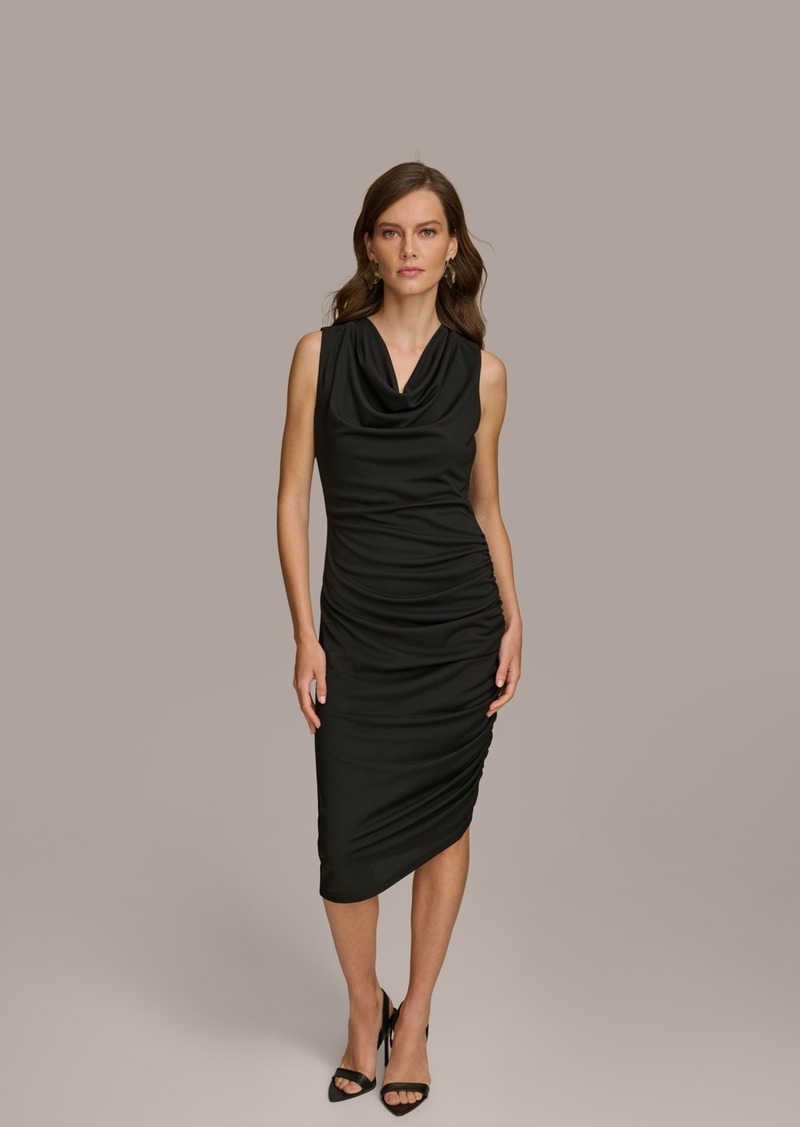 DKNY Donna Karan Women's Cowl-Neck Ruched Midi Dress - Black