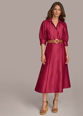 DKNY Donna Karan Women's Elbow-Sleeve Belted Shirtdress - Cactus Flower