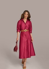 DKNY Donna Karan Women's Elbow-Sleeve Belted Shirtdress - Cactus Flower