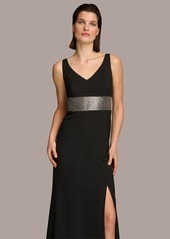 DKNY Donna Karan Women's Embellished V-Neck Gown - Black/Silver