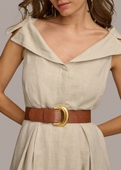 DKNY Donna Karan Women's Faux-Leather Belt Collared Shirtdress - Natural
