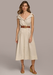 DKNY Donna Karan Women's Faux-Leather Belt Collared Shirtdress - Natural