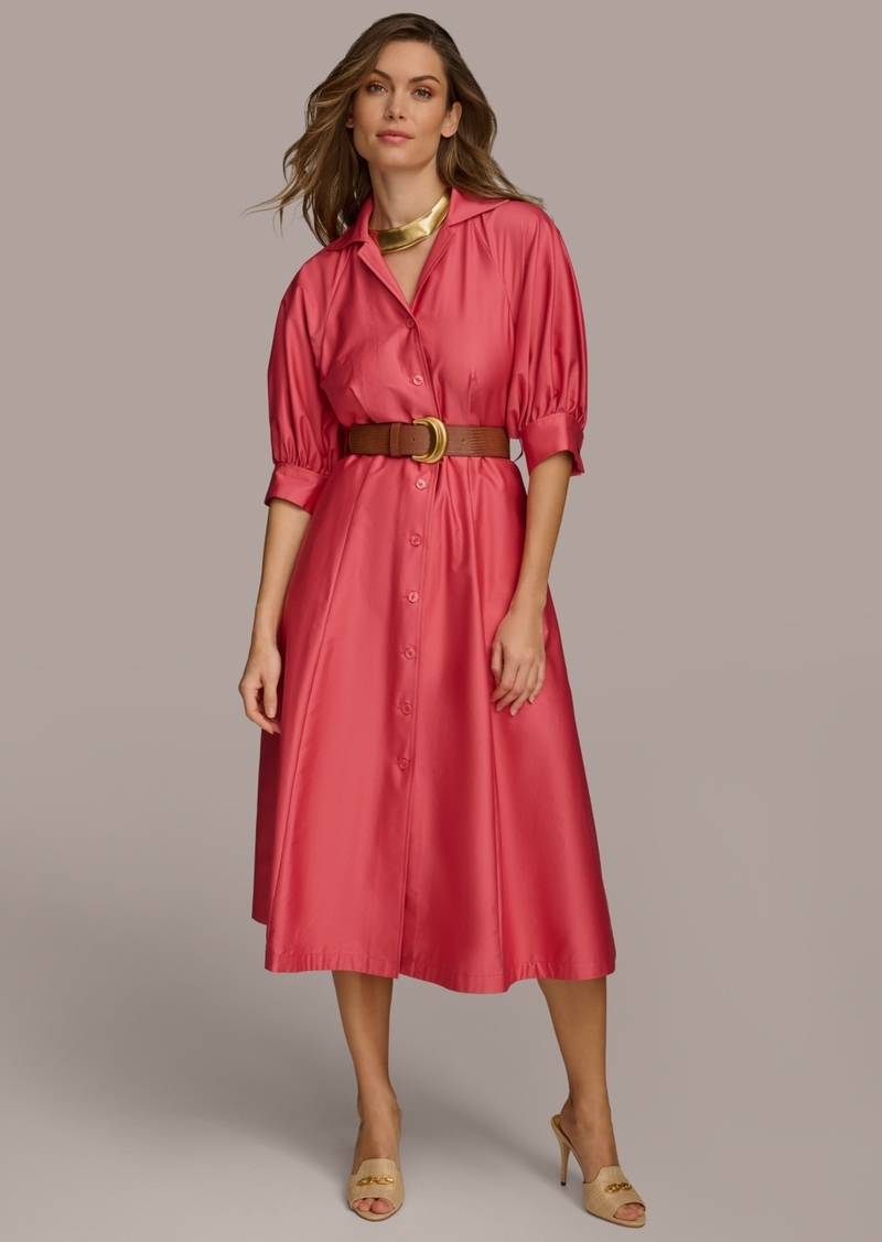 DKNY Donna Karan Women's Faux-Leather Belt Cotton Shirtdress - Rose Quart