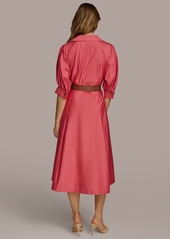 DKNY Donna Karan Women's Faux-Leather Belt Cotton Shirtdress - Rose Quart