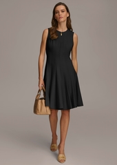 DKNY Donna Karan Women's Front Zip Sleeveless Fit & Flare Dress - Black