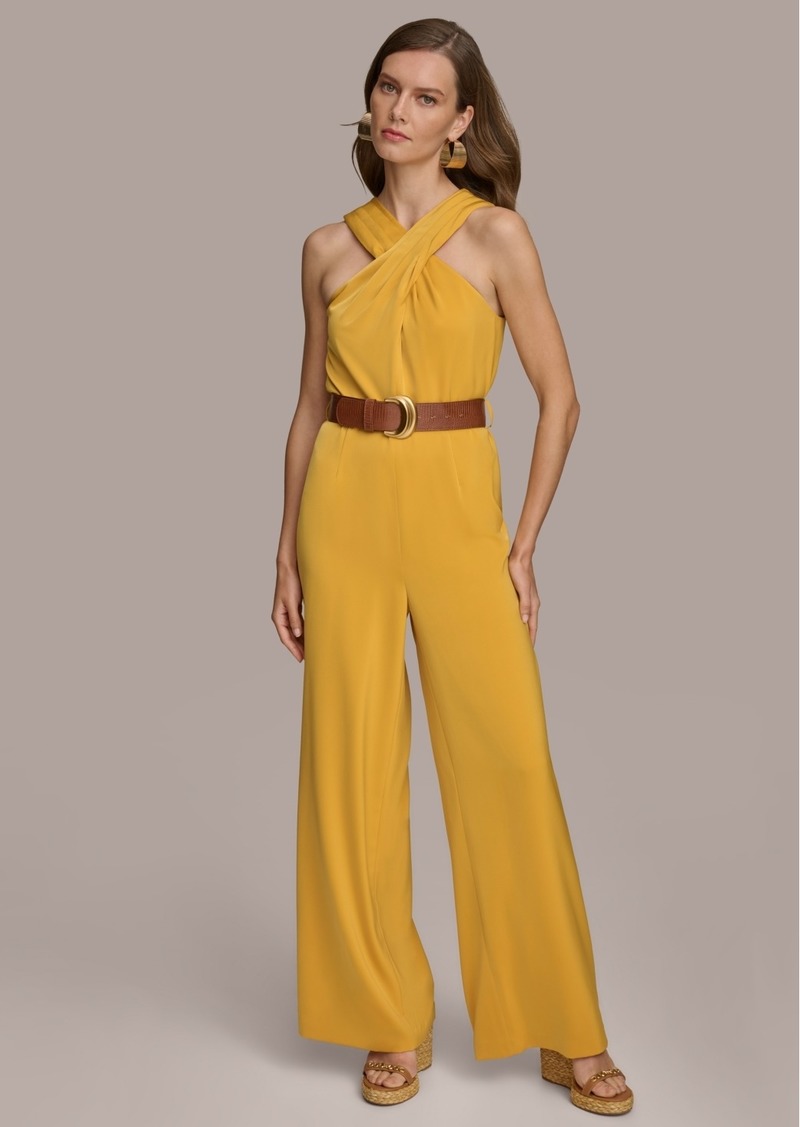 DKNY Donna Karan Women's Halter-Neck Belted Sleeveless Jumpsuit - Golden Yellow