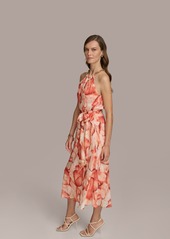 DKNY Donna Karan Women's Halter-Neck Sleeveless A-Line Midi Dress - Terracotta Multi