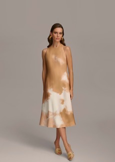 DKNY Donna Karan Women's Halter-Neck Sleeveless Midi Dress - Nude Multi