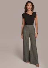 DKNY Donna Karan Women's Houndstooth Pleat-Front Trousers - Black Multi