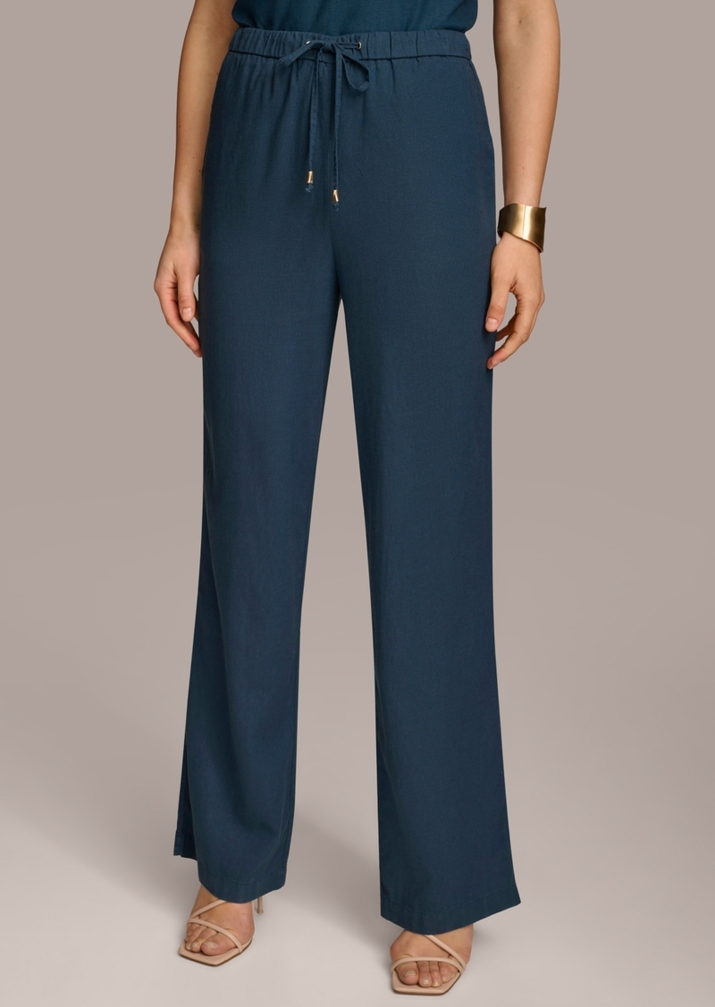 DKNY Donna Karan Women's Linen-Blend Drawstring Pants - Tide Navy