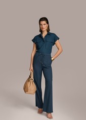 DKNY Donna Karan Women's Linen-Blend Drawstring Pants - Tide Navy