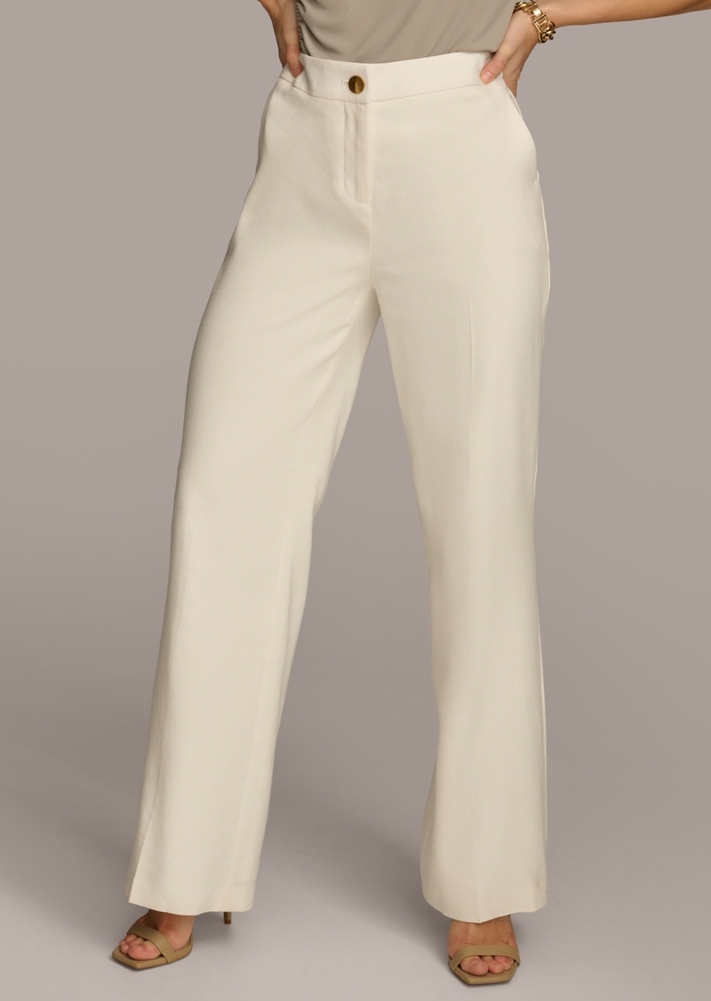 DKNY Donna Karan Women's Linen-Blend Straight-Leg Pants - Cream