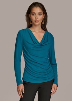 DKNY Donna Karan Women's Long-Sleeve Cowl-Neck Blouse - Empire Teal