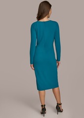 DKNY Donna Karan Women's Long Sleeve Embellished-Waist Midi Dress - Empire Teal