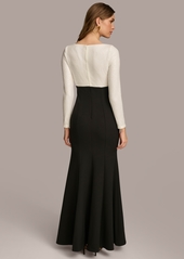 DKNY Donna Karan Women's Long-Sleeve Sequin Top Gown - Ivory/Black